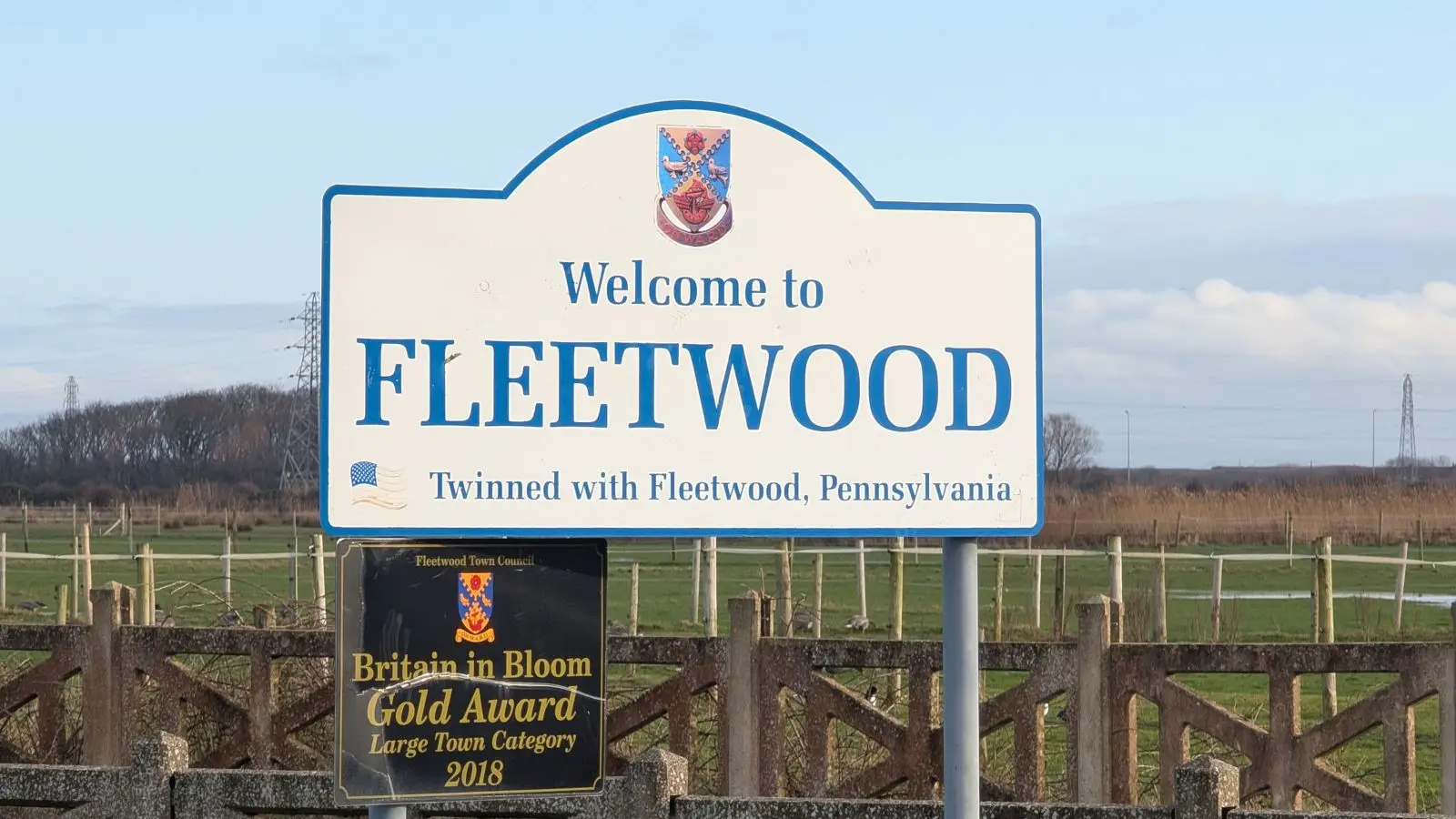 Welcome to Fleetwood sign beside the approach to Fleetwood